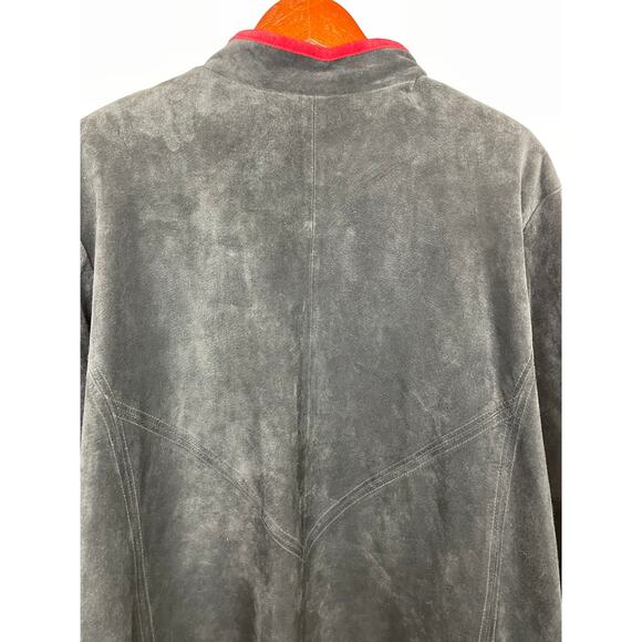 Womens Suede Jacket Black Red Floral Medium Linea by Louis Dell’Olio - Picture 12 of 12